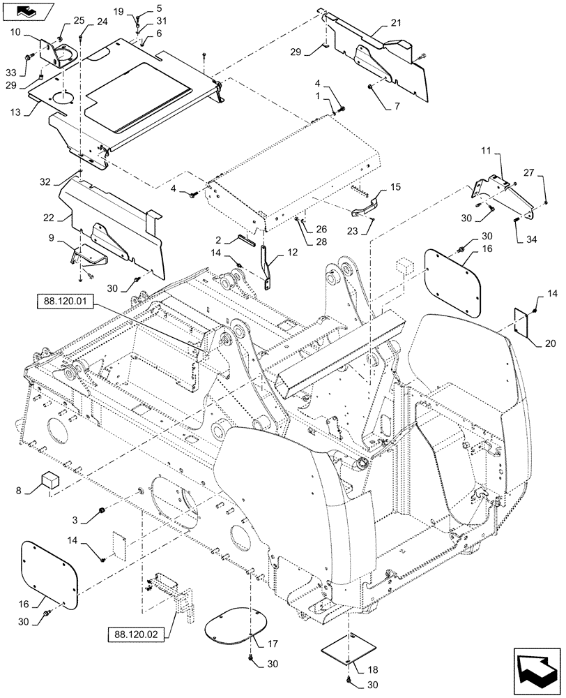 Схема запчастей Case IH SV250 - (90.100.AU) - HOODS AND COVERS (SV250,SV300) AFTER FEB 13, 2013 (90) - PLATFORM, CAB, BODYWORK AND DECALS