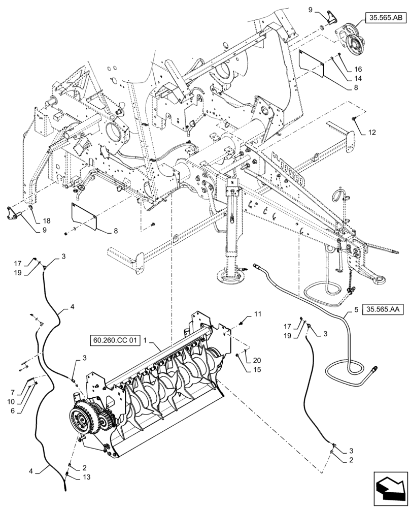 Схема запчастей Case IH RB455 - (60.260.CC[05]) - VAR - 726914 - ROTOR FEEDER MOUNTING, DROP FLOOR (60) - PRODUCT FEEDING