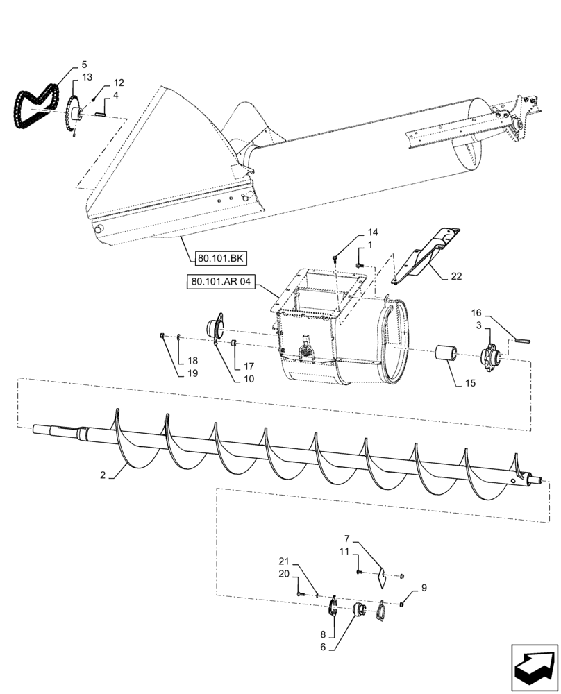 Схема запчастей Case IH 7230 - (80.101.BI) - AUGER ASSY, CLEAN GRAIN ELEVATOR, STANDARD, ASN YDG222004 (80) - CROP STORAGE/UNLOADING