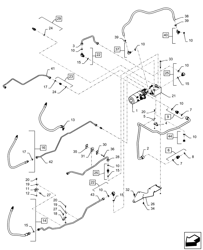 Схема запчастей Case IH MAGNUM 280 - (41.206.AG[01]) - POWERSHIFT - EMERGENCY STEERING HYDRAULICS - HD (41) - STEERING