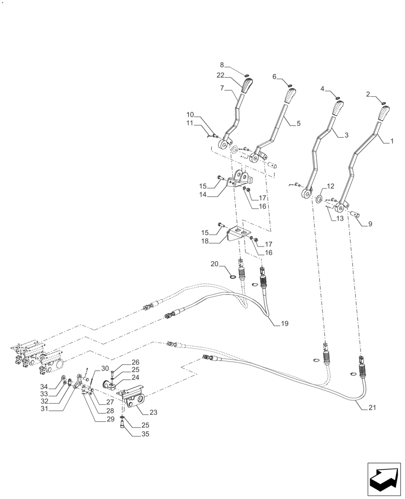 Схема запчастей Case IH FARMALL 110A - (35.204.BL[06]) - REMOTE CONTROL VALVE, 4 CONTROL LEVER, PLATFORM - AFTER SN: CF01596M (35) - HYDRAULIC SYSTEMS