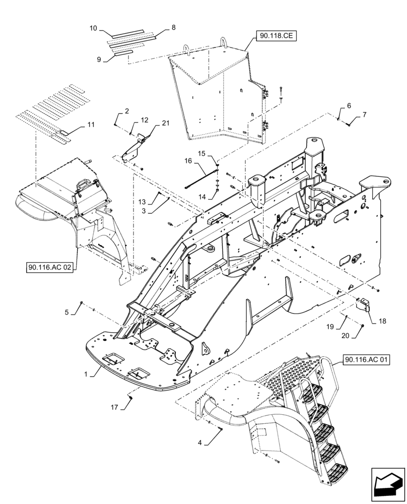 Схема запчастей Case IH STEIGER 540 - (39.100.AY[01]) - FRONT FRAME, NON-SUSPENDED CAB (39) - FRAMES AND BALLASTING