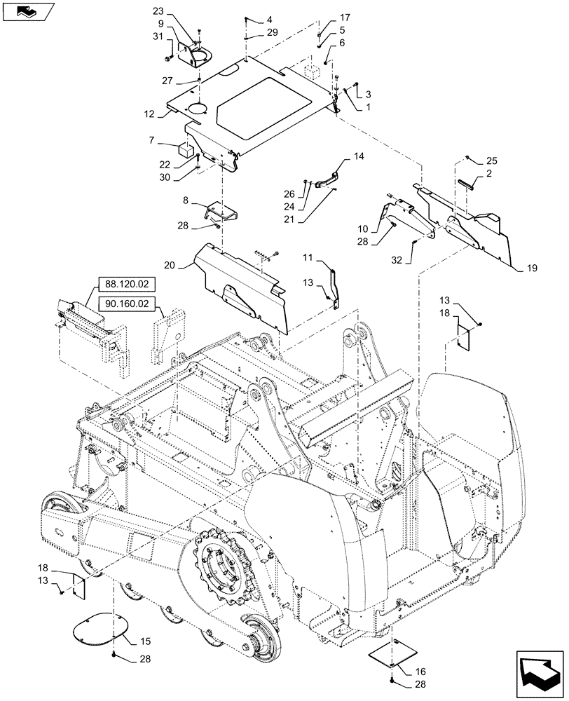 Схема запчастей Case IH TV380 - (90.100.AU) - HOODS AND COVERS (TV380) AFTER APRIL 15, 2013 (90) - PLATFORM, CAB, BODYWORK AND DECALS