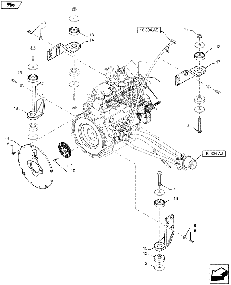 Схема запчастей Case IH SR130 - (10.001.AK) - ENGINE MOUNT (10) - ENGINE