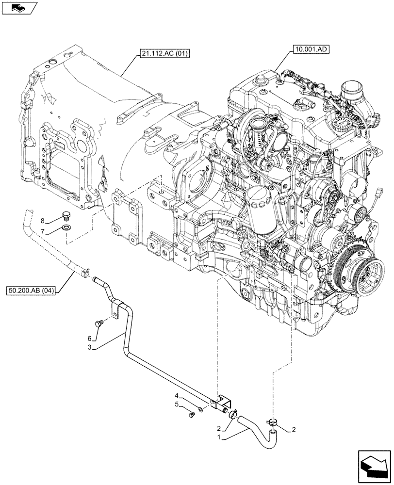 Схема запчастей Case IH MAXXUM 110 - (50.100.AQ[07]) - VAR - 330643 - A/C & HEATER HOSES - 4CYL (50) - CAB CLIMATE CONTROL