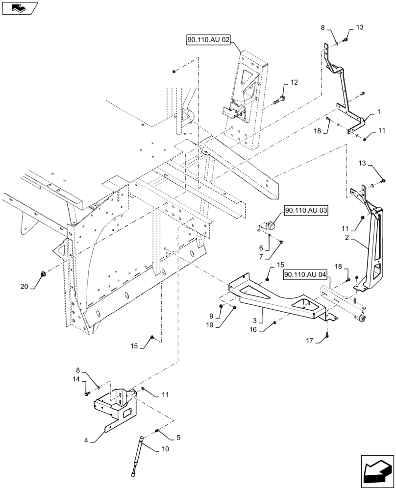 Схема запчастей Case IH 8230 - (90.110.AU[01]) - TRIM, BODY, LH (90) - PLATFORM, CAB, BODYWORK AND DECALS