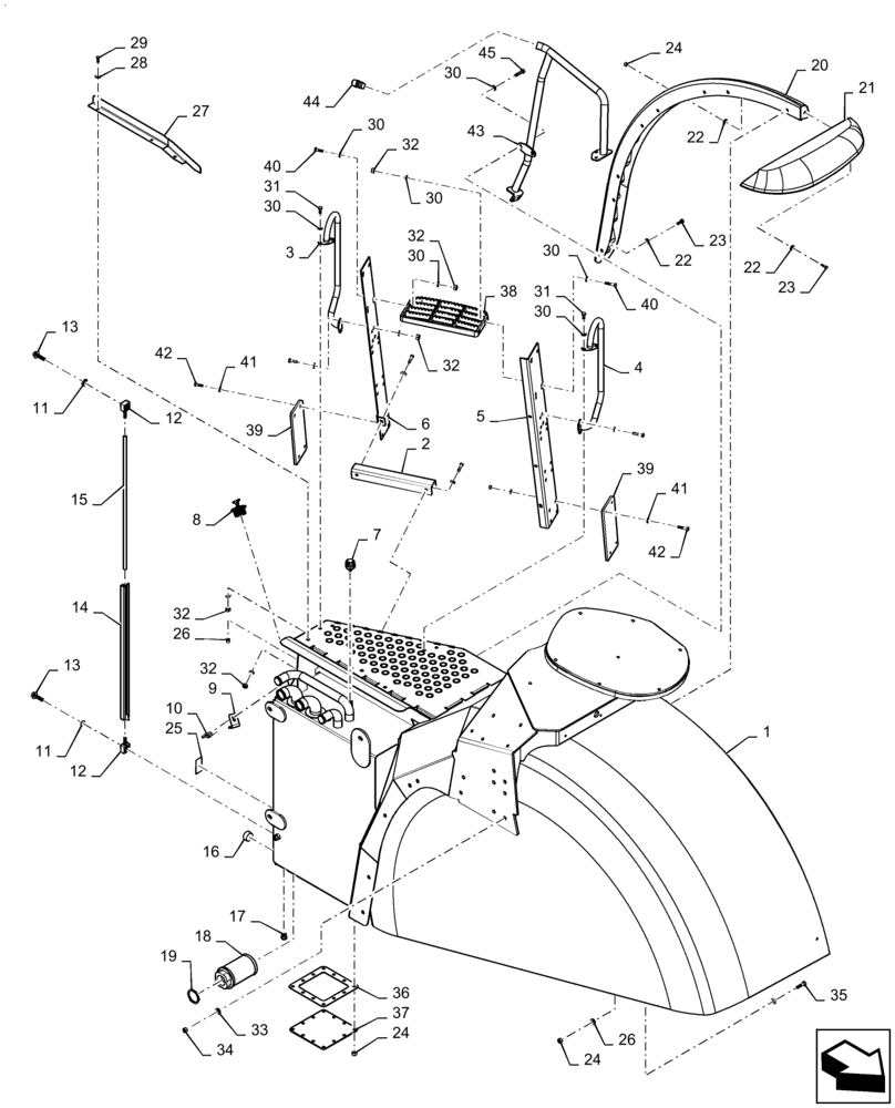 Схема запчастей Case IH STEIGER 470 - (90.116.AC[01]) - LH FRONT FENDER (90) - PLATFORM, CAB, BODYWORK AND DECALS