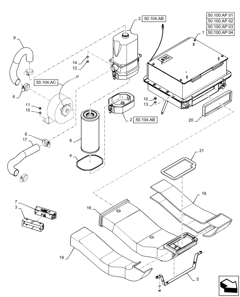 Схема запчастей Case IH QUADTRAC 620 - (50.104.AO) - AIR CONDITIONER (50) - CAB CLIMATE CONTROL