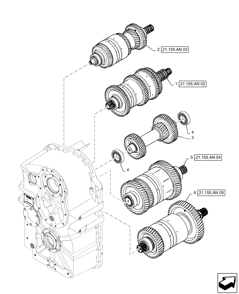 Схема запчастей Case IH STEIGER 540 - (21.155.AN[01]) - TRANSMISSION, SHAFT ASSY, PS4, 8.5C, 500 HD, 540 HD, BSN ZFF308000 (21) - TRANSMISSION