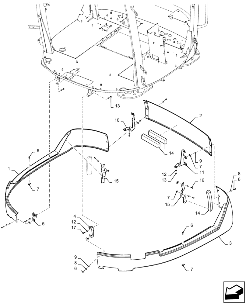 Схема запчастей Case IH STEIGER 470 - (90.150.BJ[02]) - CAB SKIRT, DELUXE CAB, WITH SUSPENSION (90) - PLATFORM, CAB, BODYWORK AND DECALS