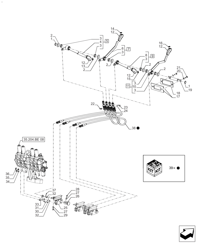 Схема запчастей Case IH FARMALL 110A - (35.204.BL[09]) - REMOTE CONTROL VALVE, 4 CONTROL LEVER, CAB - AFTER SN: CF01596M (35) - HYDRAULIC SYSTEMS