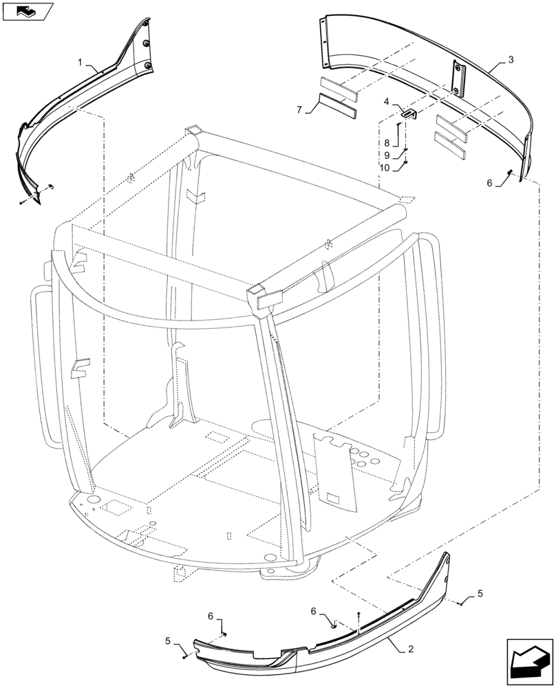 Схема запчастей Case IH STEIGER 500 - (90.150.BJ[01]) - CAB SKIRT, DELUXE CAB, WITHOUT SUSPENSION (90) - PLATFORM, CAB, BODYWORK AND DECALS