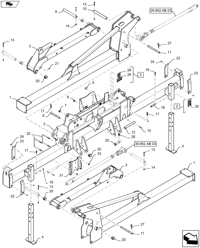 Схема запчастей Case IH 1235 - (39.902.AA[03]) - STACKER BAR FRAME FOR 12 ROW 36" AND 38" (39) - FRAMES AND BALLASTING