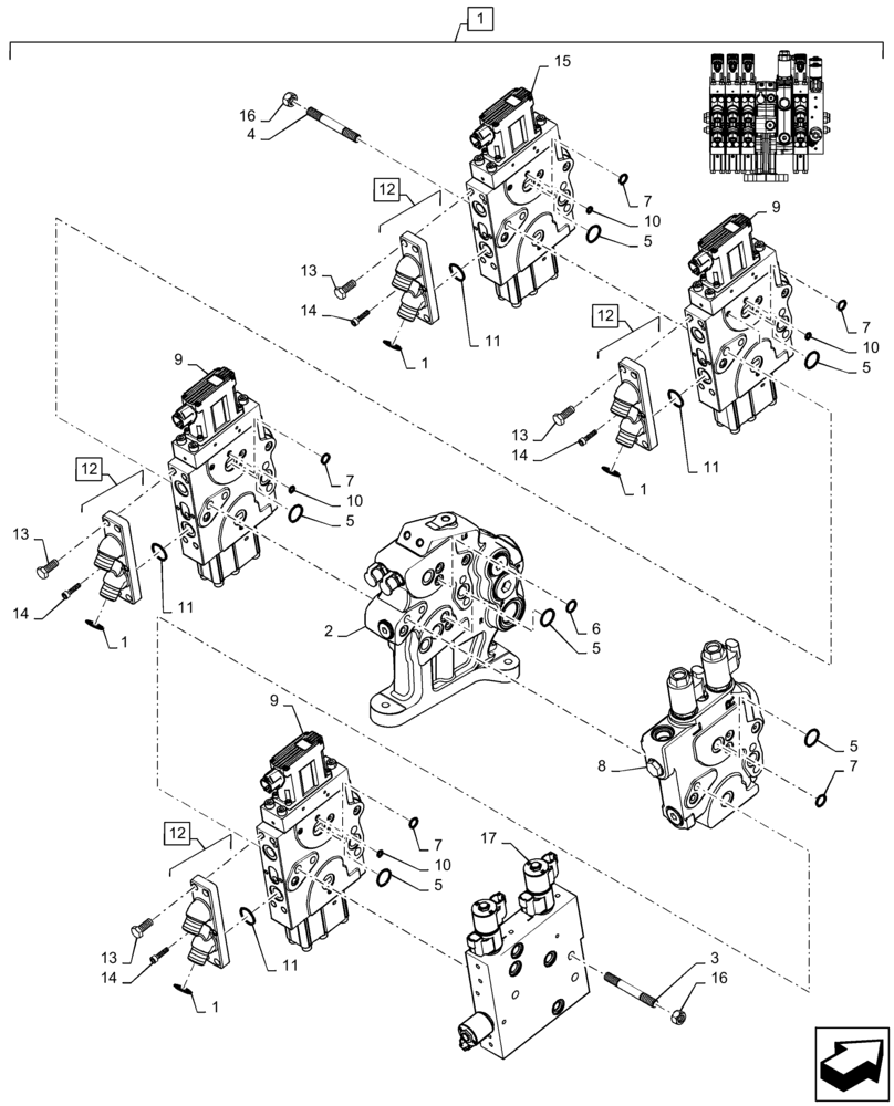 Схема запчастей Case IH MAGNUM 280 - (35.204.BE[05]) - VALVE ASSY, 4 STACK AUX VALVES STD/HI FLOW WITH POWER BEYOND & TOP LINK - BSN ZGRF01054 (35) - HYDRAULIC SYSTEMS