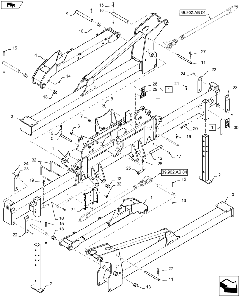 Схема запчастей Case IH 1235 - (39.902.AA[04]) - STACKER BAR FRAME 12 ROW 40" AND 16 ROW 30" (39) - FRAMES AND BALLASTING