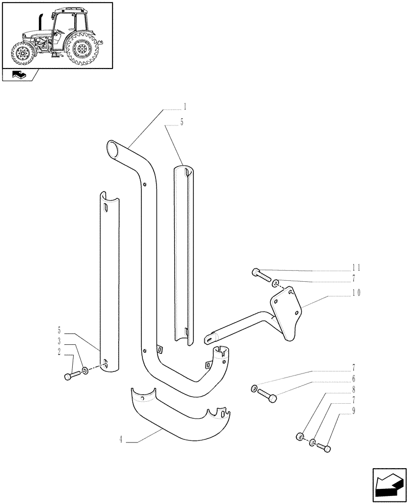 Схема запчастей Case IH FARMALL 65C - (1.15.1/01) - VERTICAL EXHAUST W/GUARD SHIELD - GUARD (VAR.330134-332134) (02) - ENGINE EQUIPMENT