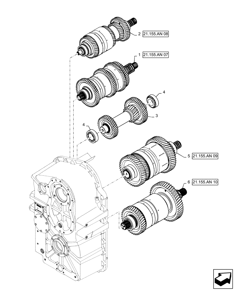 Схема запчастей Case IH STEIGER 470 - (21.155.AN[06]) - TRANSMISSION, SHAFT ASSY, PS4, 8.5C, 470 SCRAPER, BSN ZFF308000 (21) - TRANSMISSION