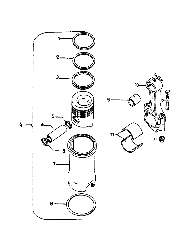 Схема запчастей Case IH 654 - (034) - 3 RING SEGMENT, PISTON AND CYLINDER SLEEVE (02) - ENGINE