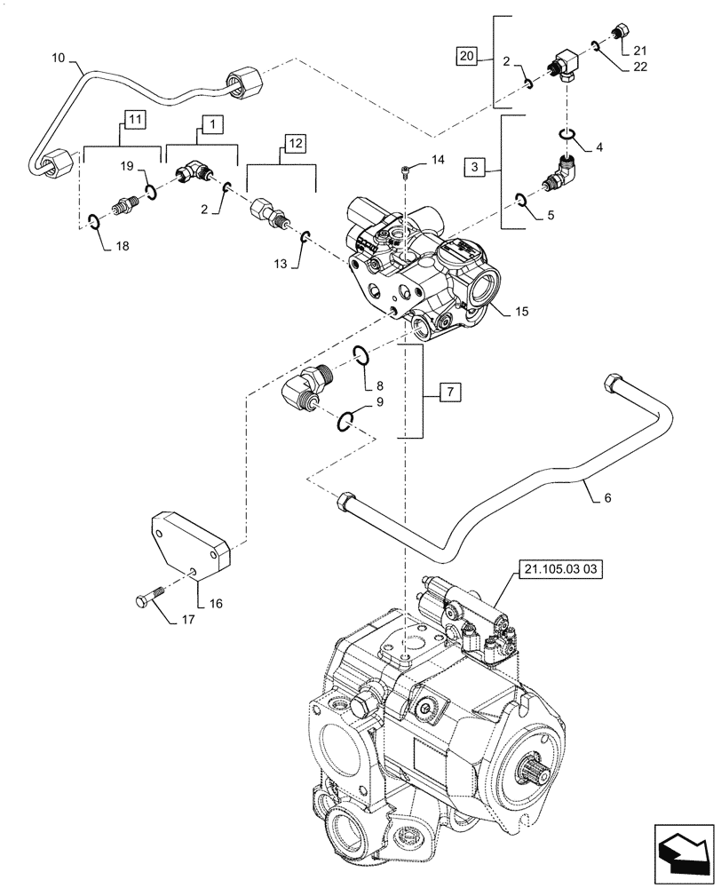 Схема запчастей Case IH MAGNUM 190 - (21.105.03[04]) - HYDRAULIC PUMP, PRIORITY VALVE, WITH CONTINUOUSLY VARIABLE TRANSMISSION (21) - TRANSMISSION