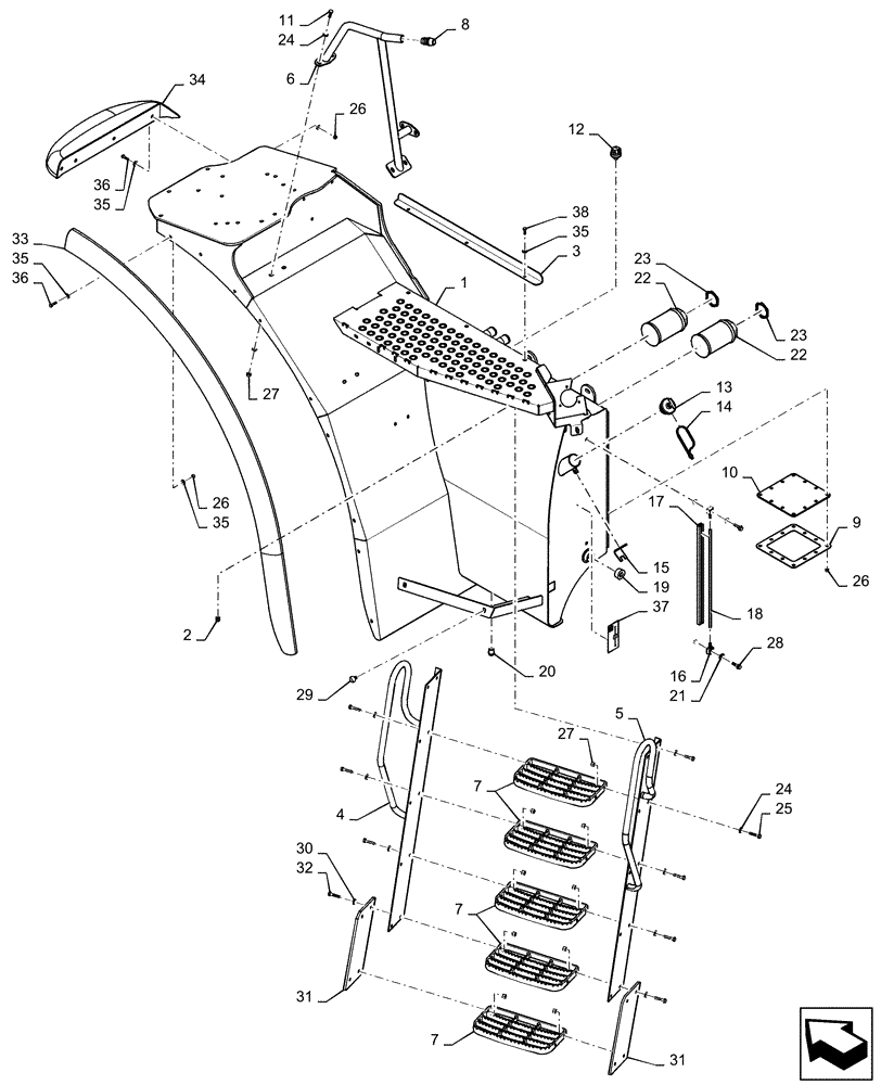 Схема запчастей Case IH STEIGER 620 - (90.116.AC[01]) - LH FRONT FENDER (90) - PLATFORM, CAB, BODYWORK AND DECALS