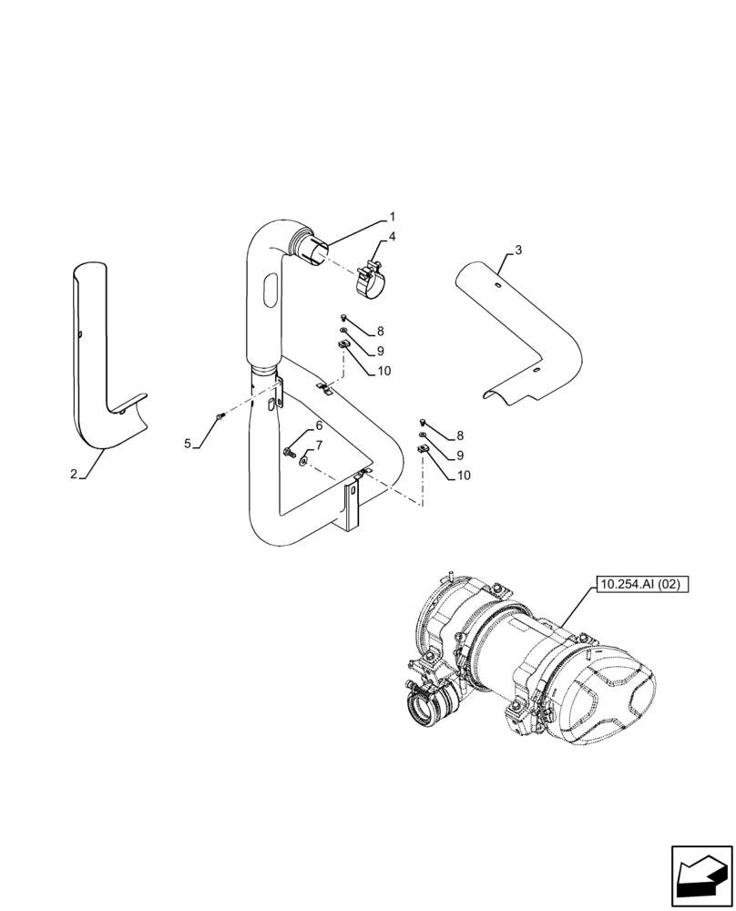 Схема запчастей Case IH FARMALL 95C - (10.254.AD[04]) - VAR - 743544 - EXHAUST SYSTEM PIPE, HORIZONTAL (10) - ENGINE