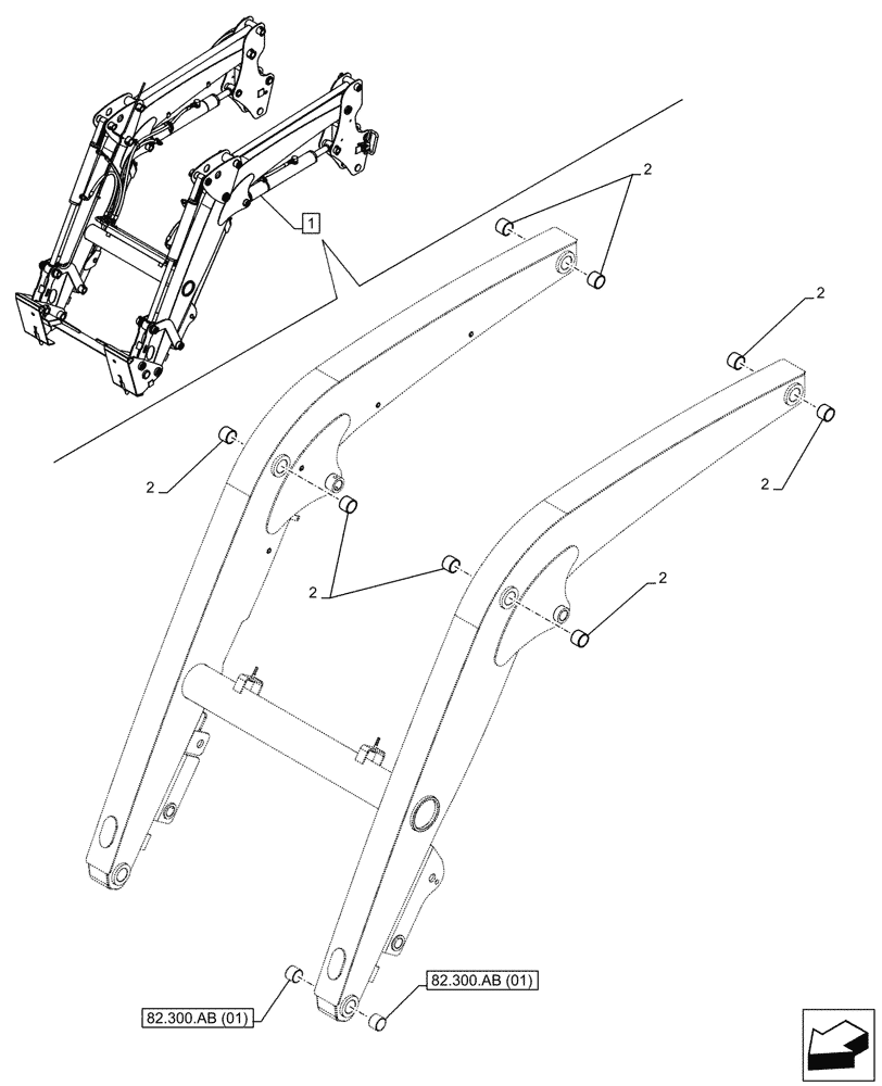 Схема запчастей Case IH FARMALL 65C - (82.100.AA[02]) - VAR - 334489, 339489, 336734, 336736 - LOADER ARM, BUSHING (SELF LEVELLING) (82) - FRONT LOADER & BUCKET