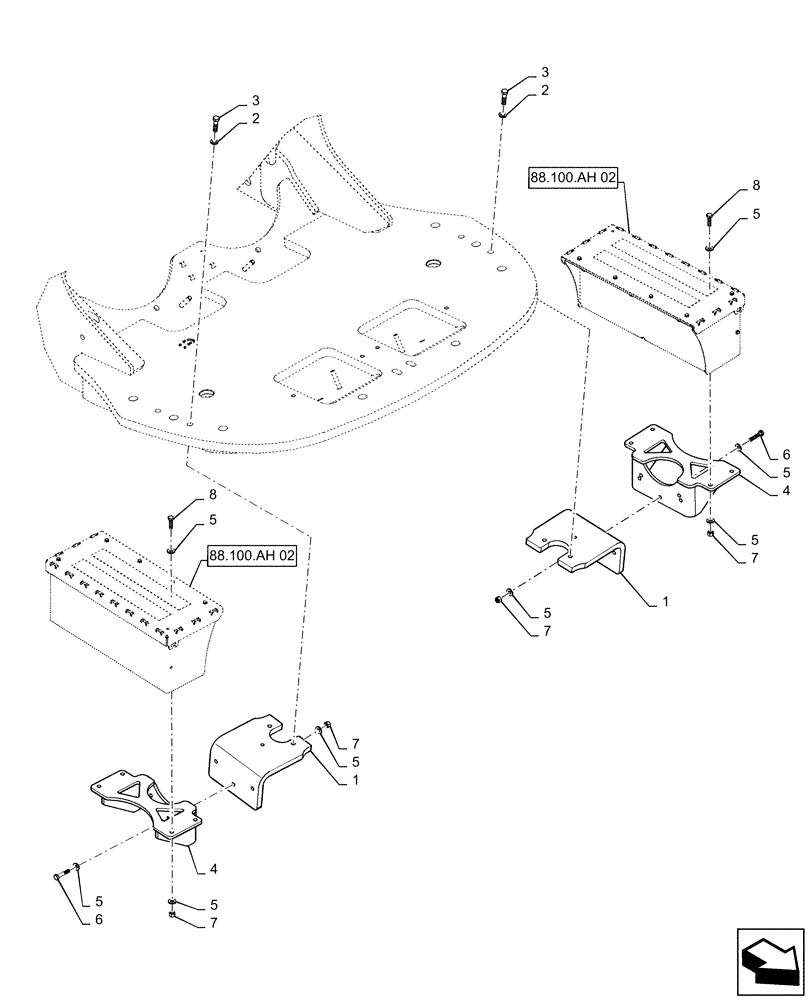 Схема запчастей Case IH STEIGER 370 - (88.100.AH[01]) - TOOL BOX MOUNTING (88) - ACCESSORIES