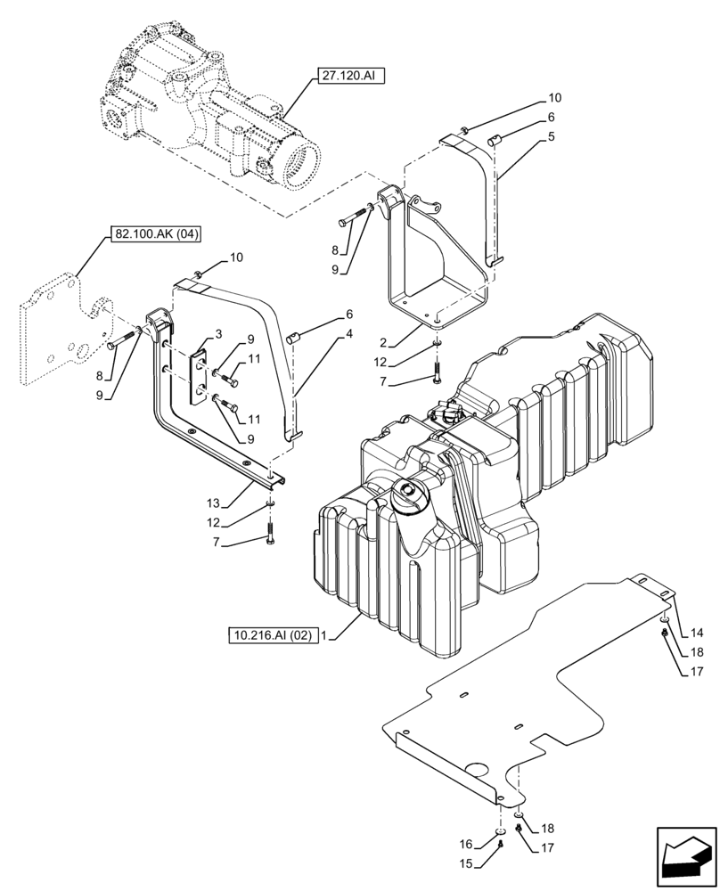 Схема запчастей Case IH FARMALL 75C - (10.216.AI[01]) - VAR - 332136, 390210, 743543, 744574 - FUEL TANK, SUPPORT (10) - ENGINE