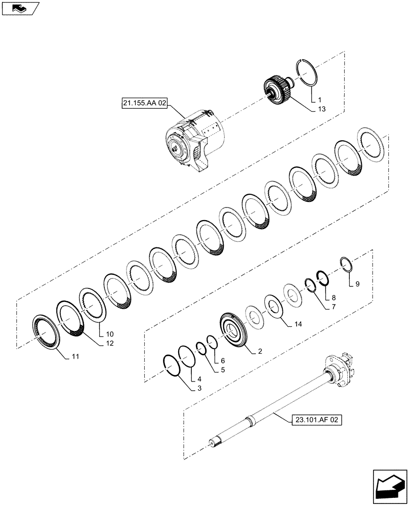 Схема запчастей Case IH MAGNUM 260 - (21.155.AA[10]) - POWERSHIFT - RANGE TRANSMISSION - MFD CLUTCH CL 5 AXLE - ASN ZDRD04268 (21) - TRANSMISSION