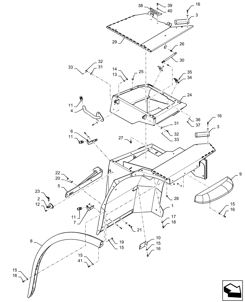 Схема запчастей Case IH STEIGER 580 - (90.116.AC[02]) - RH FRONT FENDER (90) - PLATFORM, CAB, BODYWORK AND DECALS