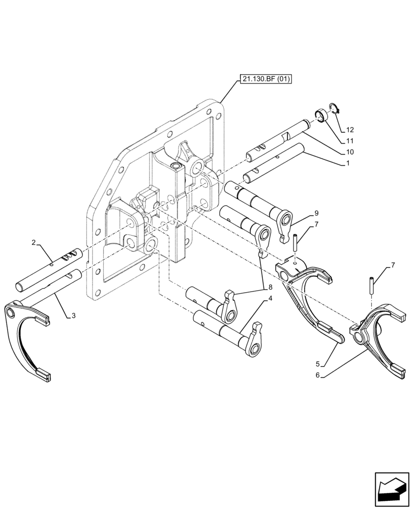 Схема запчастей Case IH FARMALL 65C - (21.130.AZ[01]) - VAR - 330274, 334174, 334175, 390067 - TRANSMISSION, CONTROLS, ROD & FORKS, CAB (21) - TRANSMISSION