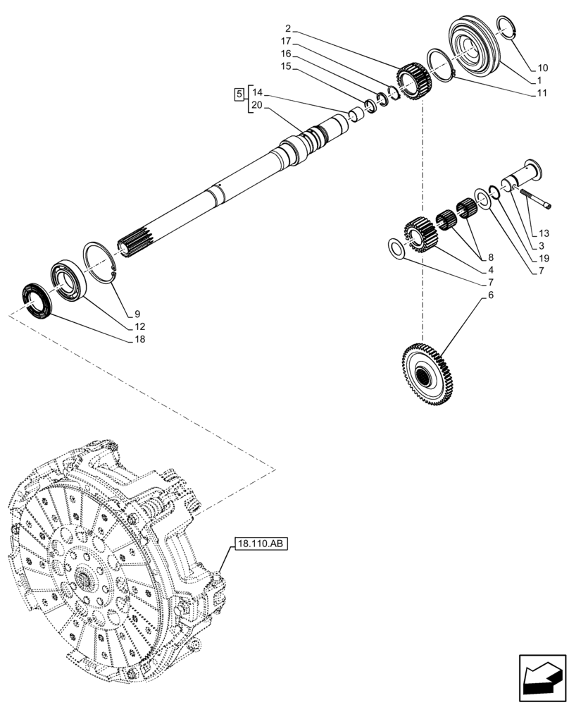 Схема запчастей Case IH FARMALL 75C - (21.162.AF) - VAR - 330272, 332079, 334174, 390067, 743546, 744576 - REVERSE TRANSMISSION GEAR (21) - TRANSMISSION