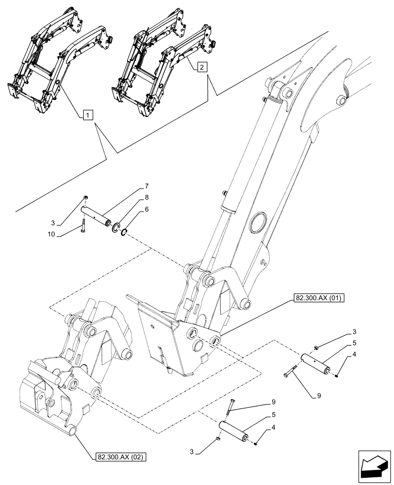 Схема запчастей Case IH FARMALL 75C - (82.300.AY[01]) - VAR - 333489, 334489, 335489, 339489, 336732, 336734, 336736, 336914 - LOADER BUCKET, PIN (82) - FRONT LOADER & BUCKET