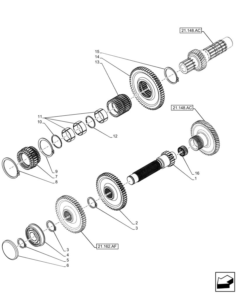 Схема запчастей Case IH FARMALL 65C - (21.160.AN[01]) - VAR - 332079, 334174, 744576 - TRANSMISSION, POWERSHUTTLE, CREEPER, GEARS & SHAFT (12X12) (21) - TRANSMISSION