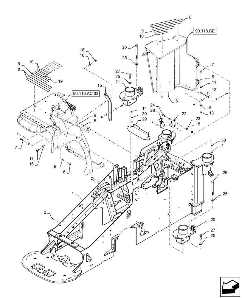 Схема запчастей Case IH QUADTRAC 370 - (39.100.AY[01]) - FRONT FRAME, 370 (39) - FRAMES AND BALLASTING