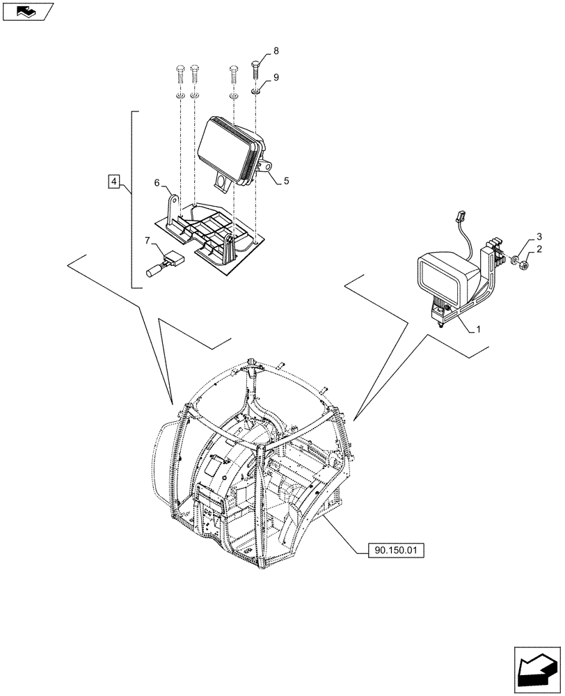Схема запчастей Case IH PUMA 145 - (55.404.14) - VAR - 330662 - HID WORK LAMP - GRAB RAIL (55) - ELECTRICAL SYSTEMS