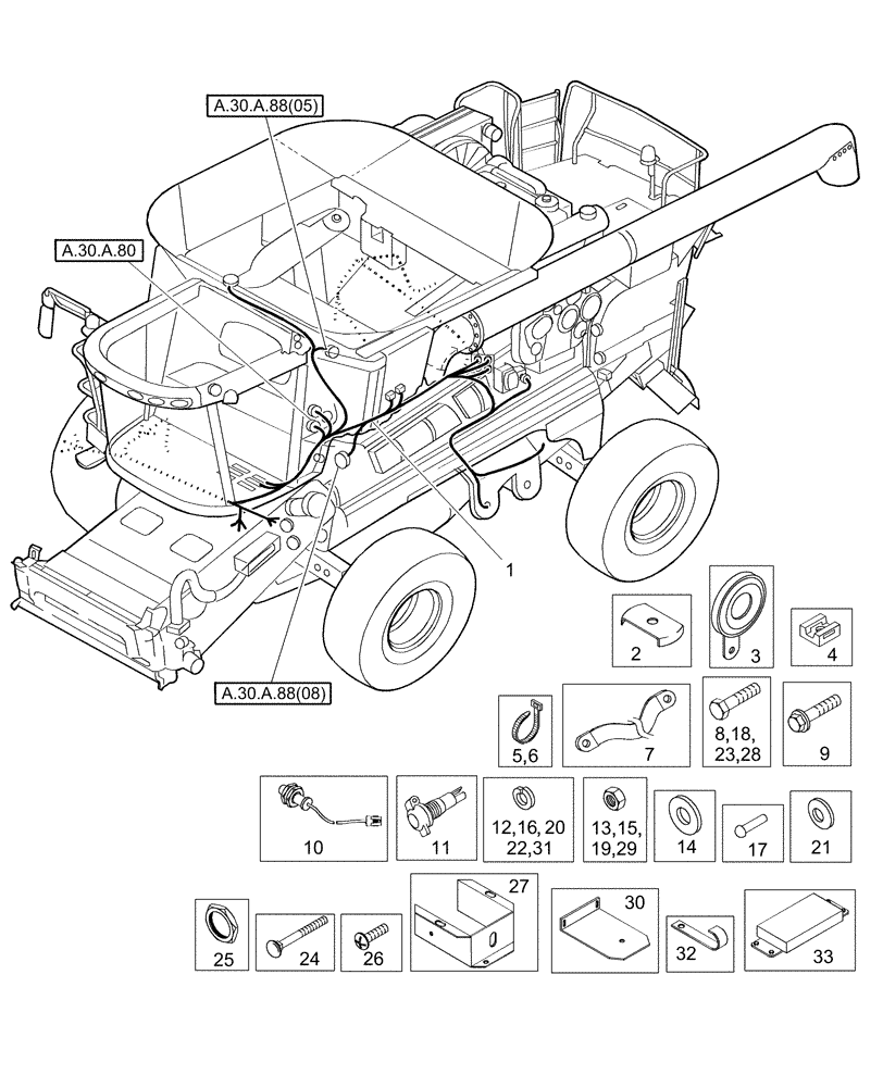 Схема запчастей Case IH AFX8010 - (A.30.A.88[01]) - WIRE HARNESS, MAIN FRAME A - Distribution Systems