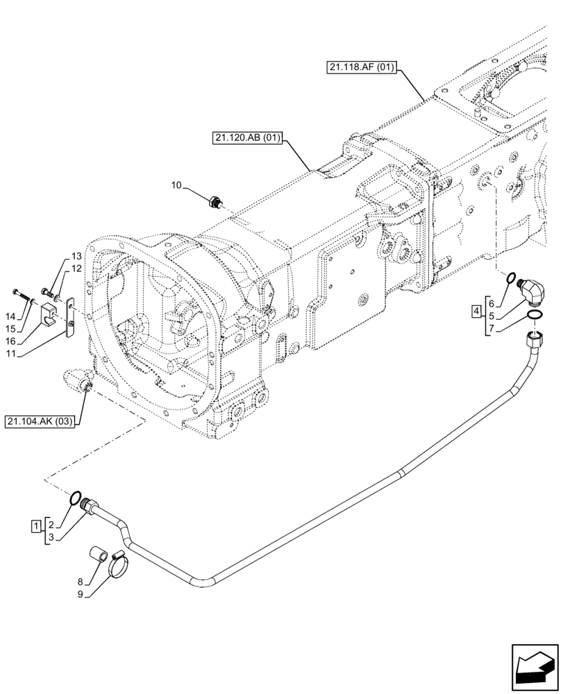Схема запчастей Case IH FARMALL 65C - (21.104.AC[02]) - VAR - 333068, 333069, 390068 - CONTROL VALVE, OIL LINES, W/O CAB (SHUTTLE) (21) - TRANSMISSION