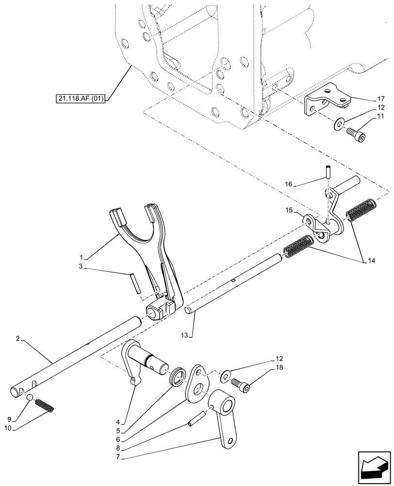 Схема запчастей Case IH FARMALL 65C - (21.160.AD[02]) - VAR - 334175, 334176 - TRANSMISSION, POWERSHUTTLE, CREEPER, ROD & FORKS (21) - TRANSMISSION