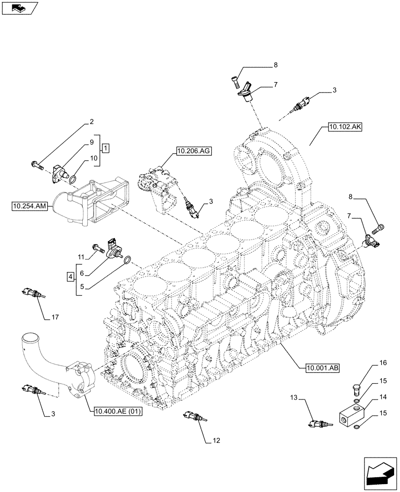 Схема запчастей Case IH F2CFE613A B004 - (55.015.AC) - ENGINE, SENSOR (55) - ELECTRICAL SYSTEMS