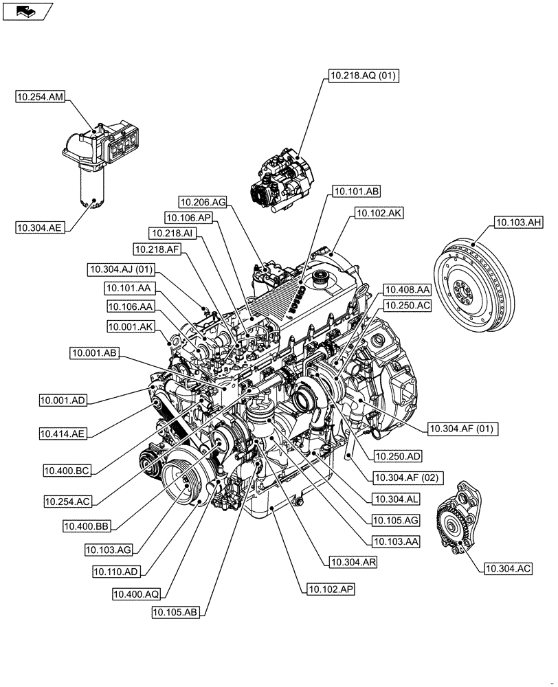 Схема запчастей Case IH F2CFE613A B005 - (10.000.00) - SECTION INDEX (10) - ENGINE