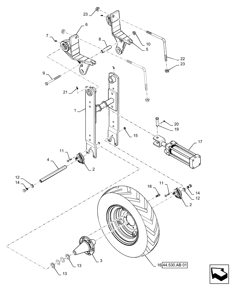Схема запчастей Case IH 1225 EARLY RISER - (44.530.AC[04]) - LEFT INNER DRIVE WHEEL (44) - WHEELS