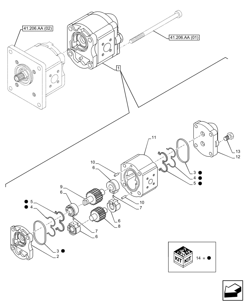 Схема запчастей Case IH FARMALL 105C - (41.206.AA[03]) - VAR- 743524 - HYDRAULIC PUMP, COMPONENTS (GEAR 14 CC, PRV) (41) - STEERING
