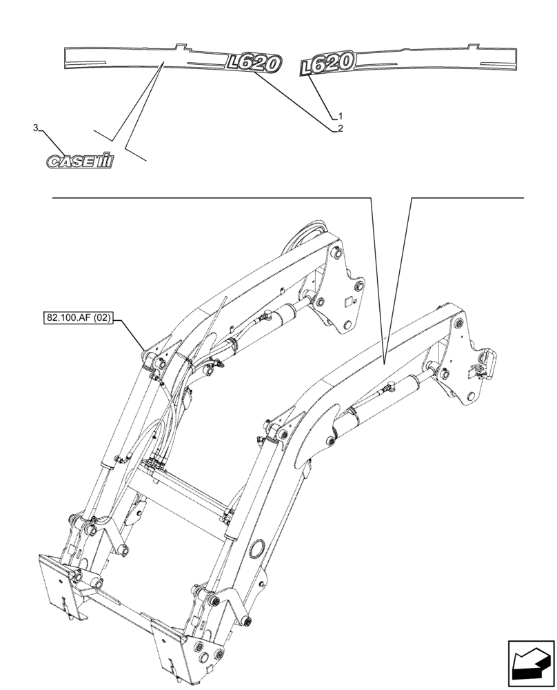 Схема запчастей Case IH FARMALL 75C - (90.108.AB[01]) - VAR - 333489, 334489, 335489, 339489 - DECALS, LOADER ARM, FRONT (90) - PLATFORM, CAB, BODYWORK AND DECALS