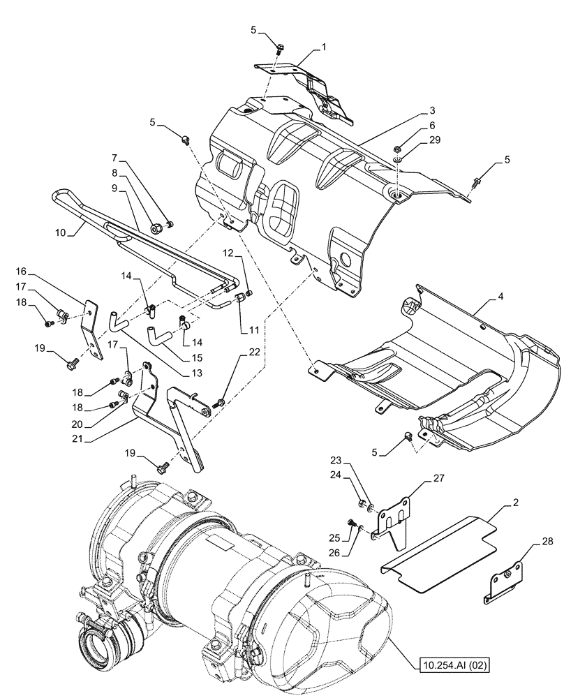 Схема запчастей Case IH FARMALL 105C - (10.254.AD[02]) - VAR - 391151, 743544, 743545 - EXHAUST SYSTEM, MUFFLER, HEAT SHIELD (10) - ENGINE
