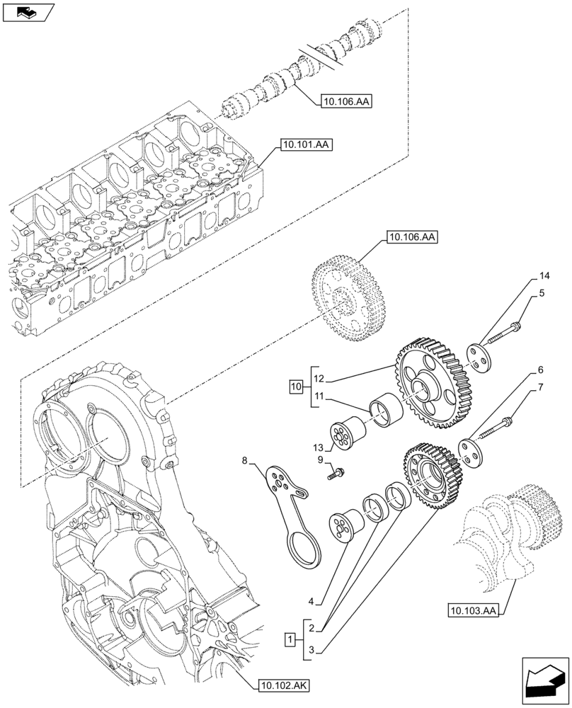 Схема запчастей Case IH F3HFE613D B002 - (10.106.AG) - CAMSHAFT, GEAR (10) - ENGINE