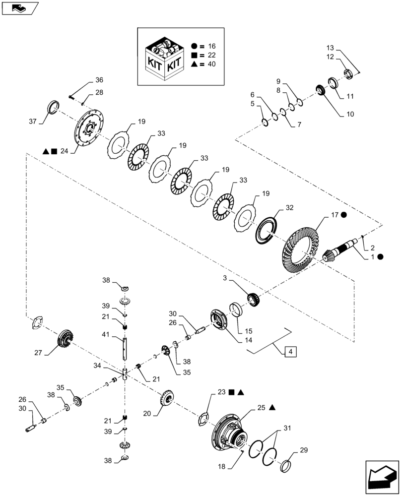 Схема запчастей Case IH MAGNUM 280 - (27.106.AC[04]) - VAR - 429330, 429331, 429332, 429333 - POWERSHIFT - TRANSMISSION, DIFFERENTIAL PINION SHAFT & GEARS - 310, 340, 3154 (27) - REAR AXLE SYSTEM