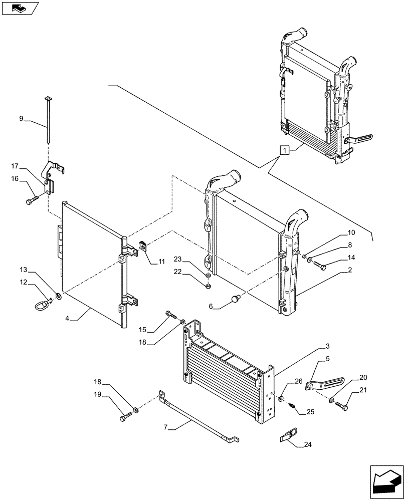 Схема запчастей Case IH PUMA 200 - (10.406.01[01A]) - INTERCOOLER, TRANSM. OIL COOLER AND AIR CONDITIONING CONDENSER - BREAKDOWN - D7127 - C7381 (10) - ENGINE