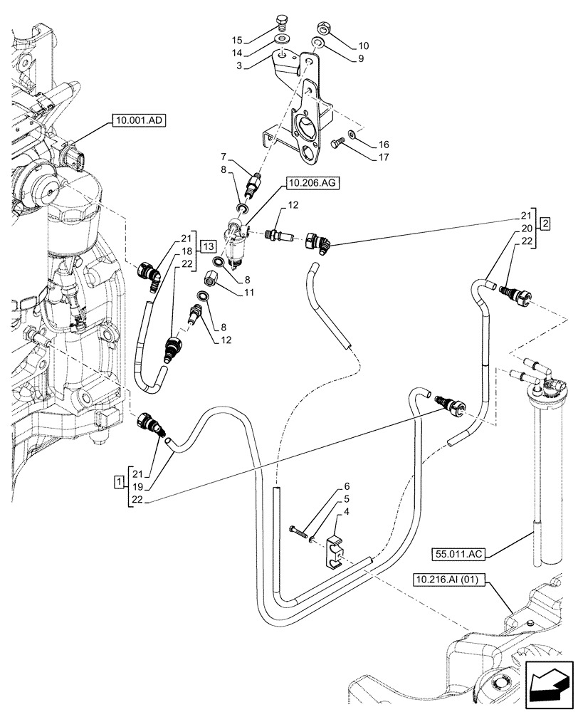 Схема запчастей Case IH FARMALL 105C - (10.216.BA) - VAR - 743543, 744574 - FUEL LINE (10) - ENGINE