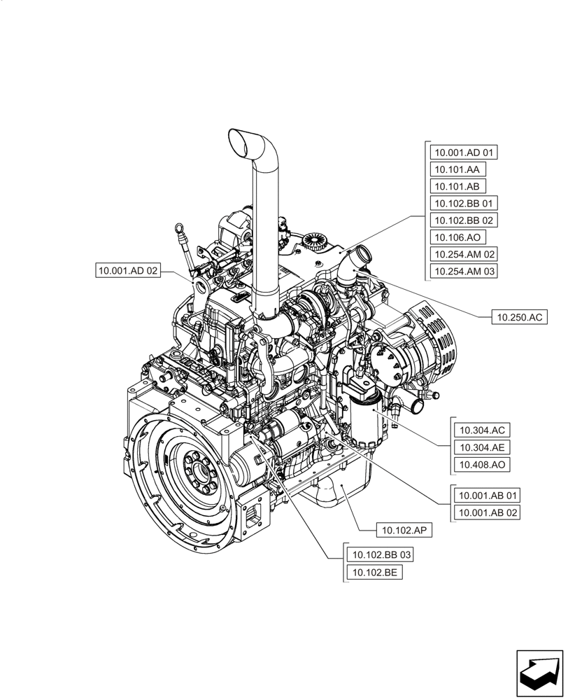 Схема запчастей Case IH F4HE0484D B101 - (10.000.00[02]) - PICTORIAL INDEX - ENGINE (10) - ENGINE